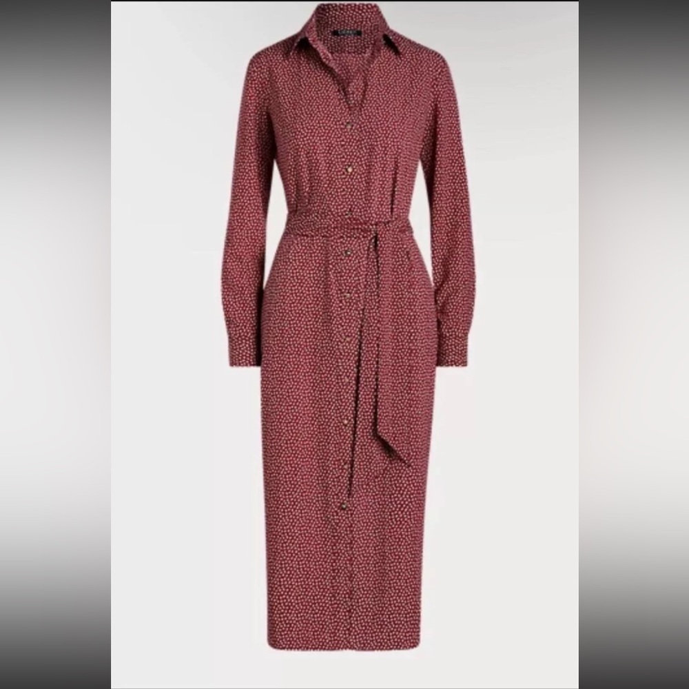 Lauren Ralph Lauren Red Midi Crepe Shirt Dress Sz 16